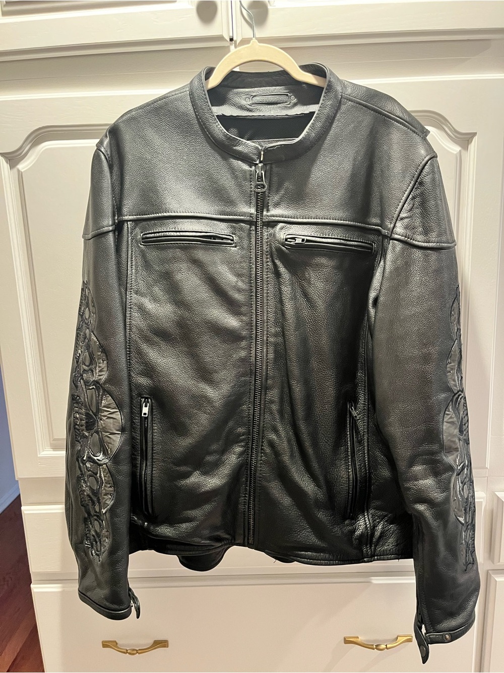 Wilson’s Leather Bomber Jacket with Embroidered Skull Detail
